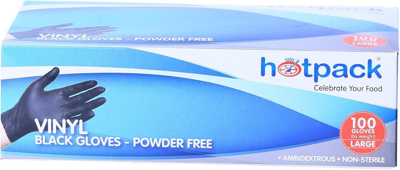 Hotpack Disposable Vinyl Gloves - Black, Large, Powder Free, Non Sterile, Food Safe, 100 Pieces - Image 3